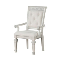 Miamy Dining Armchair Set of 2, Solid Wood, Ivory Button Tufted Fabric - BM339464