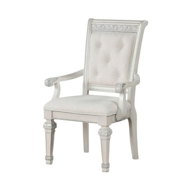 Miamy Dining Armchair Set of 2, Solid Wood, Ivory Button Tufted Fabric - BM339464