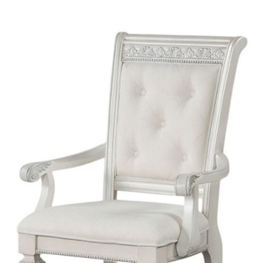 Miamy Dining Armchair Set of 2, Solid Wood, Ivory Button Tufted Fabric - BM339464