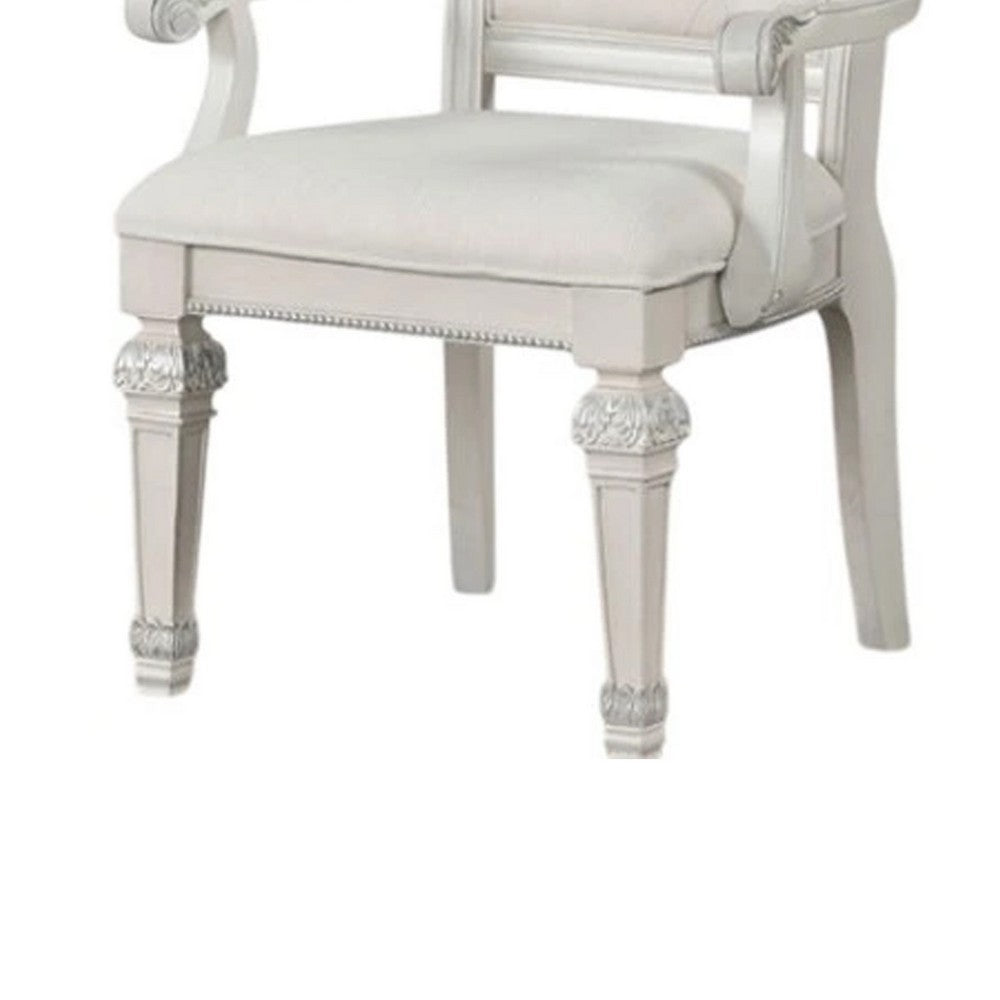 Miamy Dining Armchair Set of 2, Solid Wood, Ivory Button Tufted Fabric - BM339464