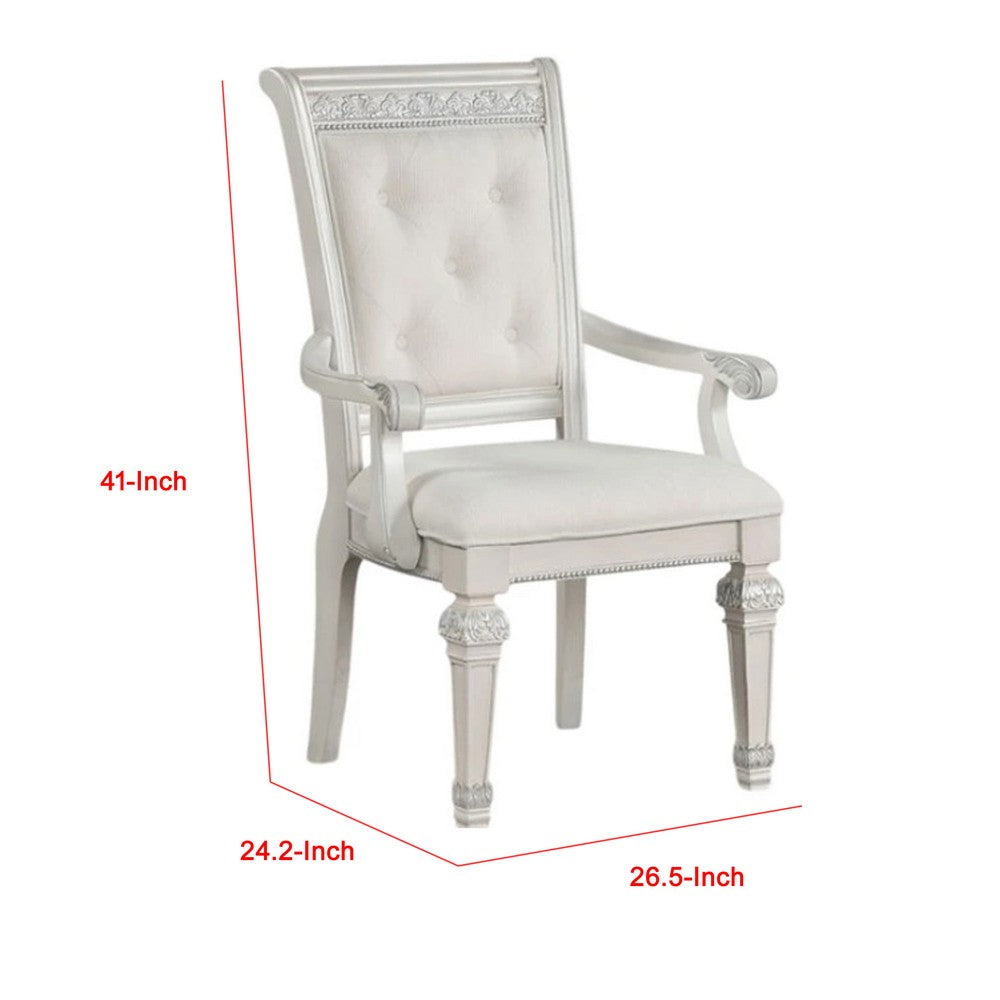 Miamy Dining Armchair Set of 2, Solid Wood, Ivory Button Tufted Fabric - BM339464