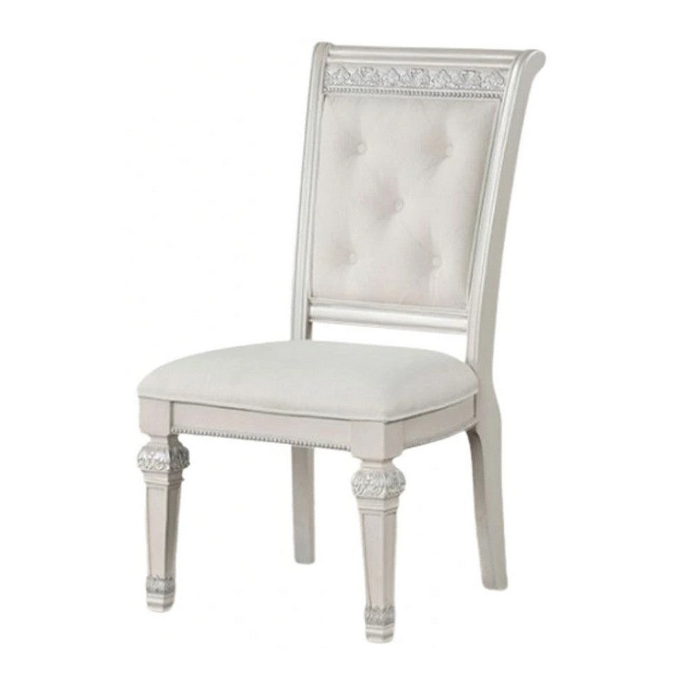 Miamy Dining Armchair Set of 2, Solid Wood, Ivory Button Tufted Fabric - BM339465