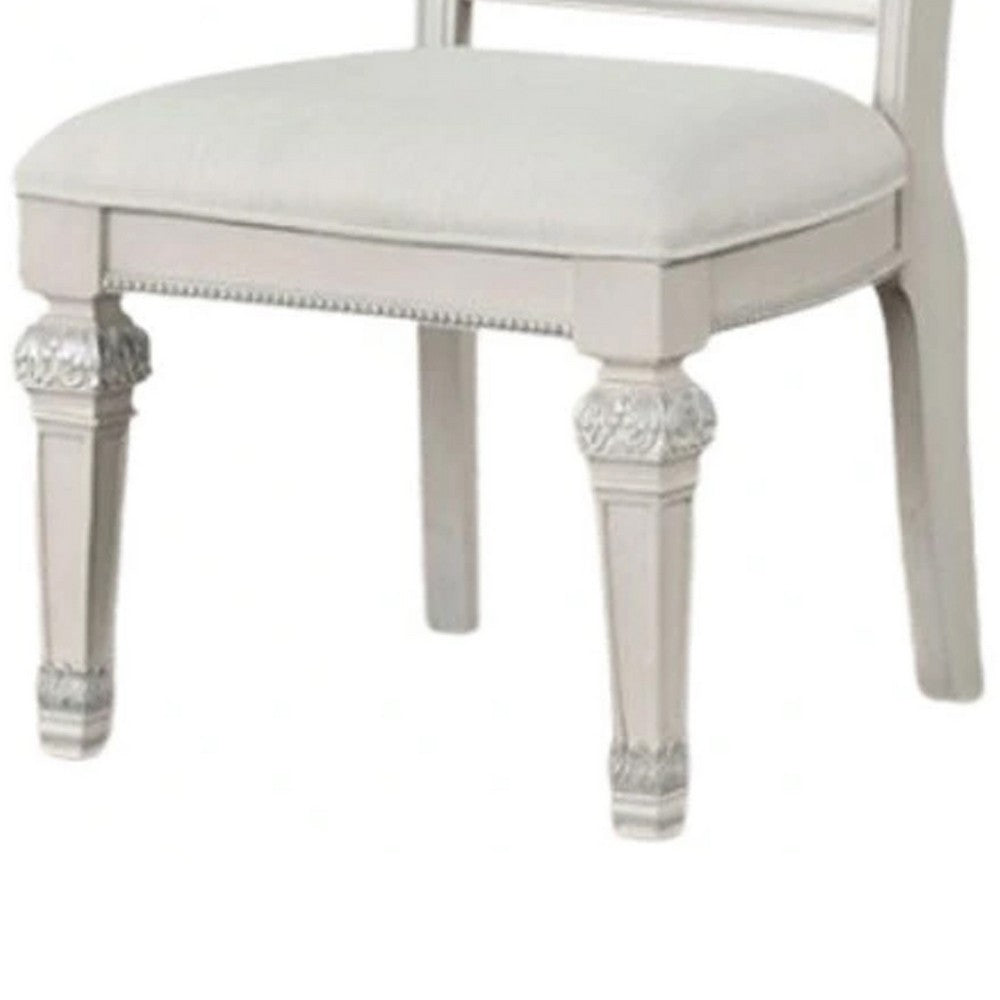 Miamy Dining Armchair Set of 2, Solid Wood, Ivory Button Tufted Fabric - BM339465