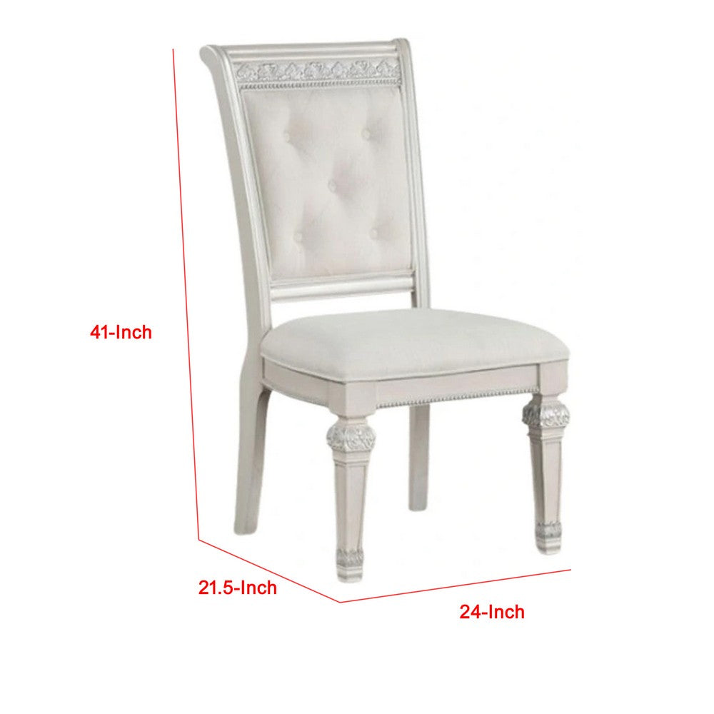 Miamy Dining Armchair Set of 2, Solid Wood, Ivory Button Tufted Fabric - BM339465