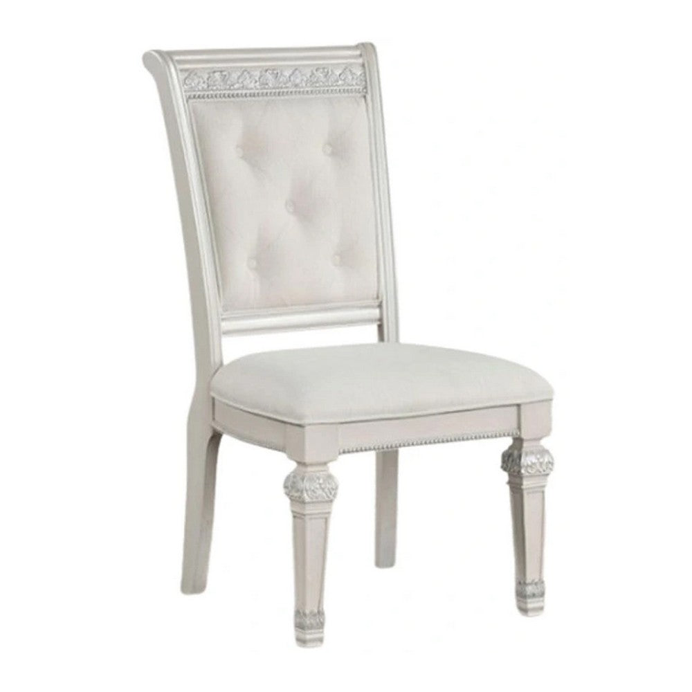 Miamy Dining Armchair Set of 2, Solid Wood, Ivory Button Tufted Fabric - BM339465