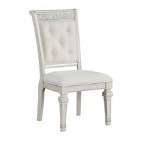 Miamy Dining Armchair Set of 2, Solid Wood, Ivory Button Tufted Fabric - BM339465