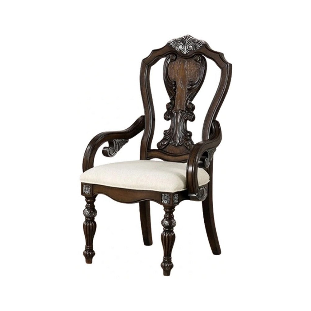 Naddy Dining Armchair Set of 2, Ornate Corbels, Dark Brown Solid Wood - BM339466