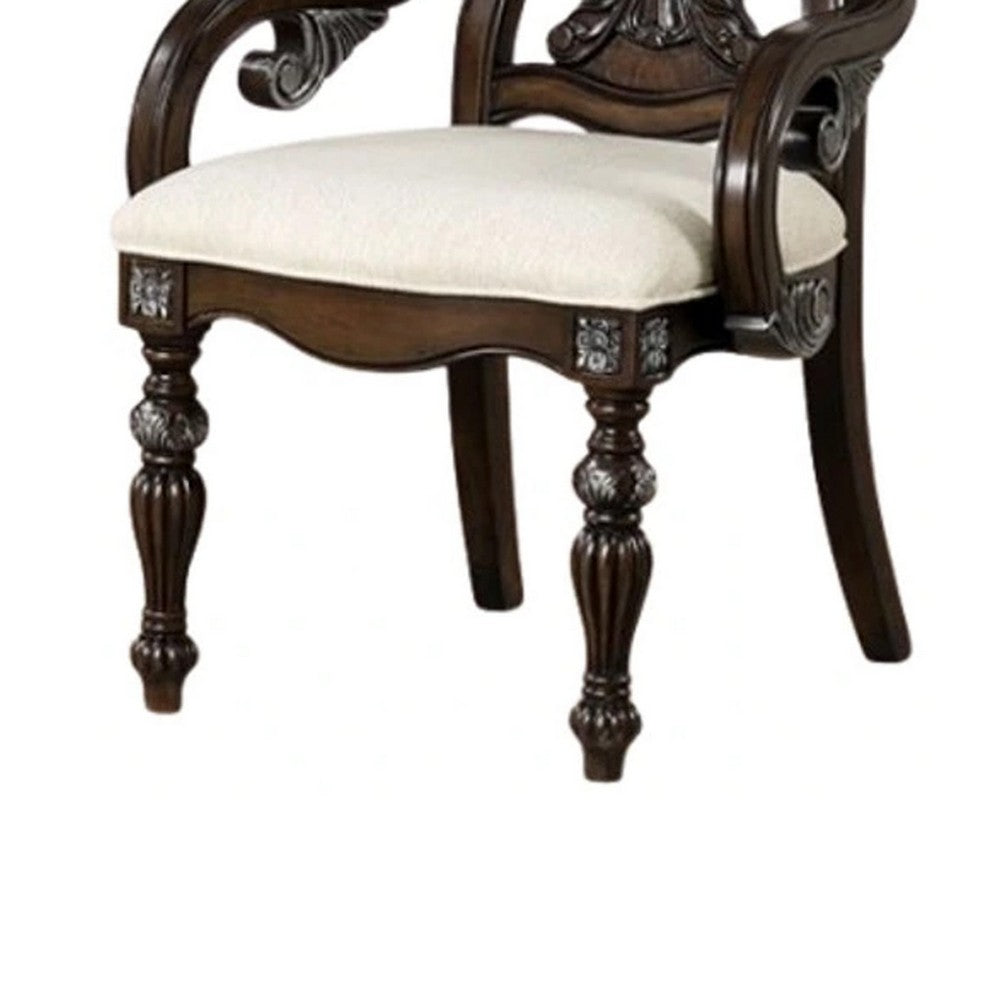 Naddy Dining Armchair Set of 2, Ornate Corbels, Dark Brown Solid Wood - BM339466