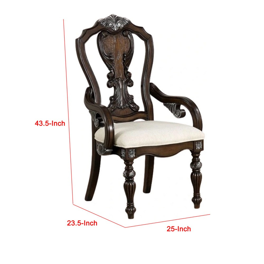 Naddy Dining Armchair Set of 2, Ornate Corbels, Dark Brown Solid Wood - BM339466
