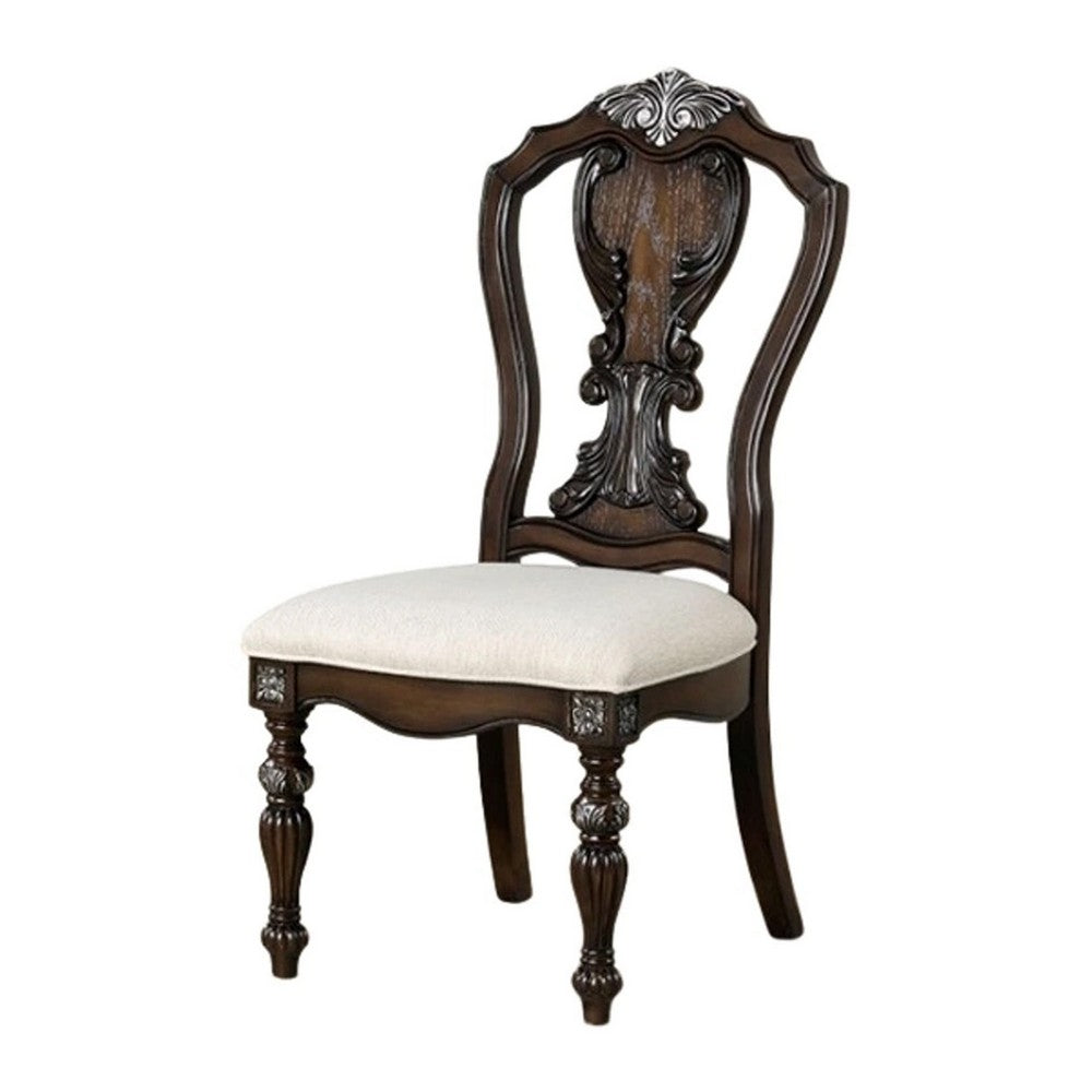 Naddy Side Dining Chair Set of 2, Ornate Carved Dark Brown Wood - BM339467
