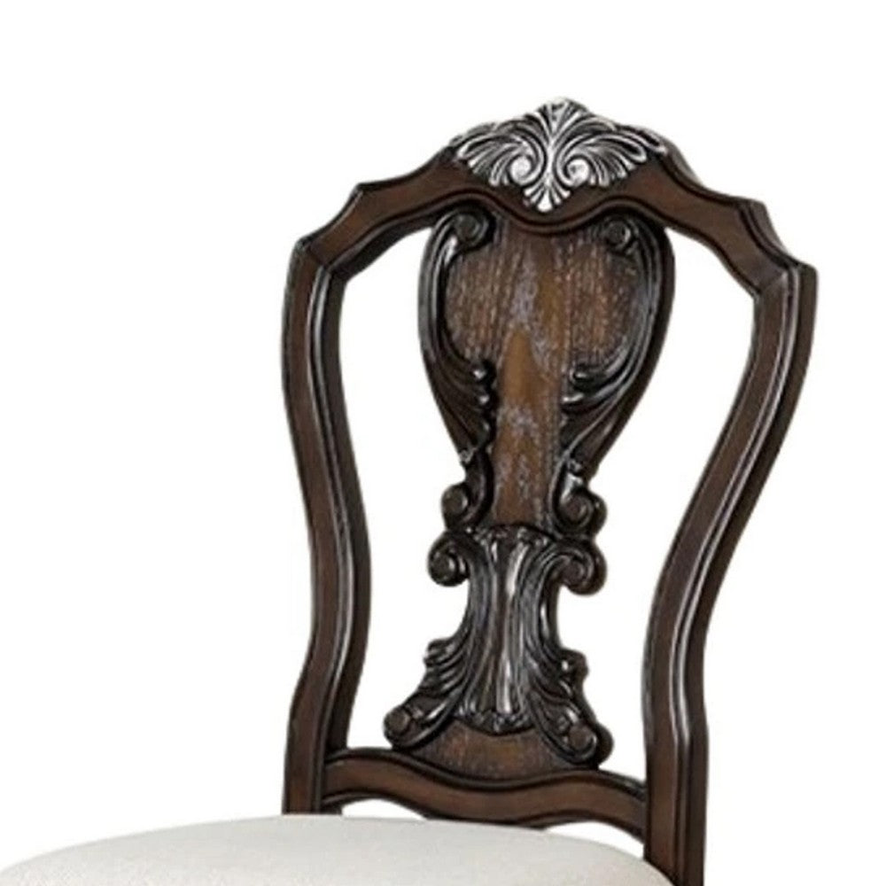 Naddy Side Dining Chair Set of 2, Ornate Carved Dark Brown Wood - BM339467