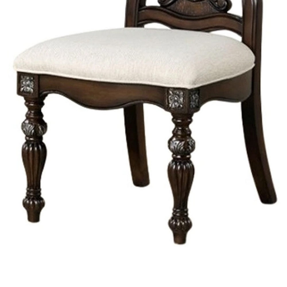 Naddy Side Dining Chair Set of 2, Ornate Carved Dark Brown Wood - BM339467