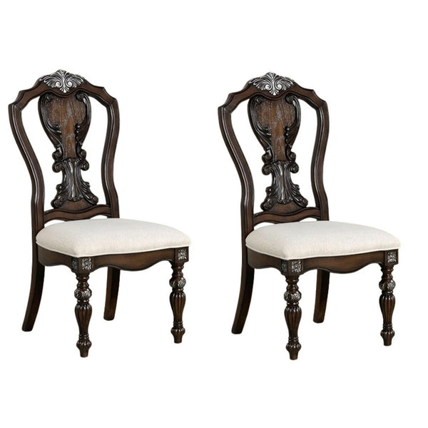 Naddy Side Dining Chair Set of 2, Ornate Carved Dark Brown Wood - BM339467