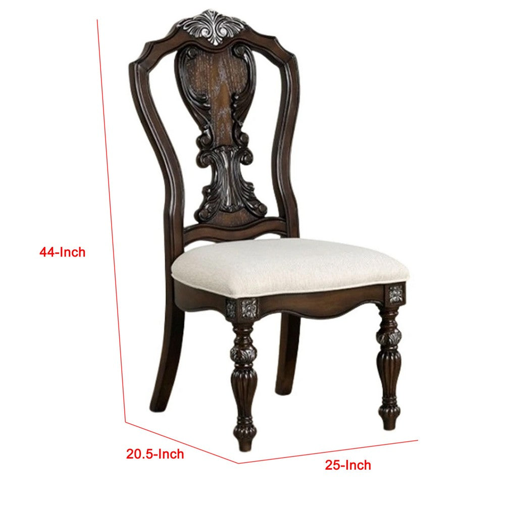 Naddy Side Dining Chair Set of 2, Ornate Carved Dark Brown Wood - BM339467