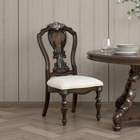 Naddy Side Dining Chair Set of 2, Ornate Carved Dark Brown Wood - BM339467