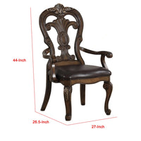 Leova Armchair Set of 2, Ornate Corbels, Dark Brown Wood, Faux Leather - BM339468