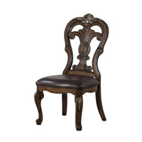 Leova Side Dining Chair Set of 2, Carved Corbels, Gold Tip Crown, Brown Wood - BM339469