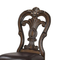 Leova Side Dining Chair Set of 2, Carved Corbels, Gold Tip Crown, Brown Wood - BM339469