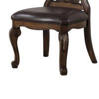 Leova Side Dining Chair Set of 2, Carved Corbels, Gold Tip Crown, Brown Wood - BM339469