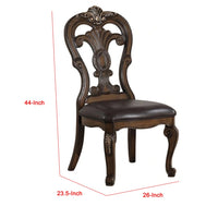 Leova Side Dining Chair Set of 2, Carved Corbels, Gold Tip Crown, Brown Wood - BM339469