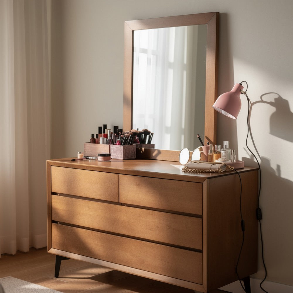 Roma Dresser Mirror, 39 Inch Rectangular Frame, Walnut Brown Solid Wood - BM339474