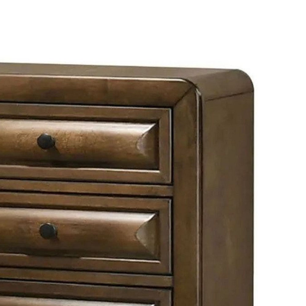Cair Nightstand w 3 Beveled Drawers, Bronze Metal Knobs, Brown Wood - BM339477
