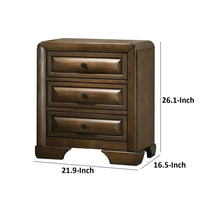 Cair Nightstand w 3 Beveled Drawers, Bronze Metal Knobs, Brown Wood - BM339477