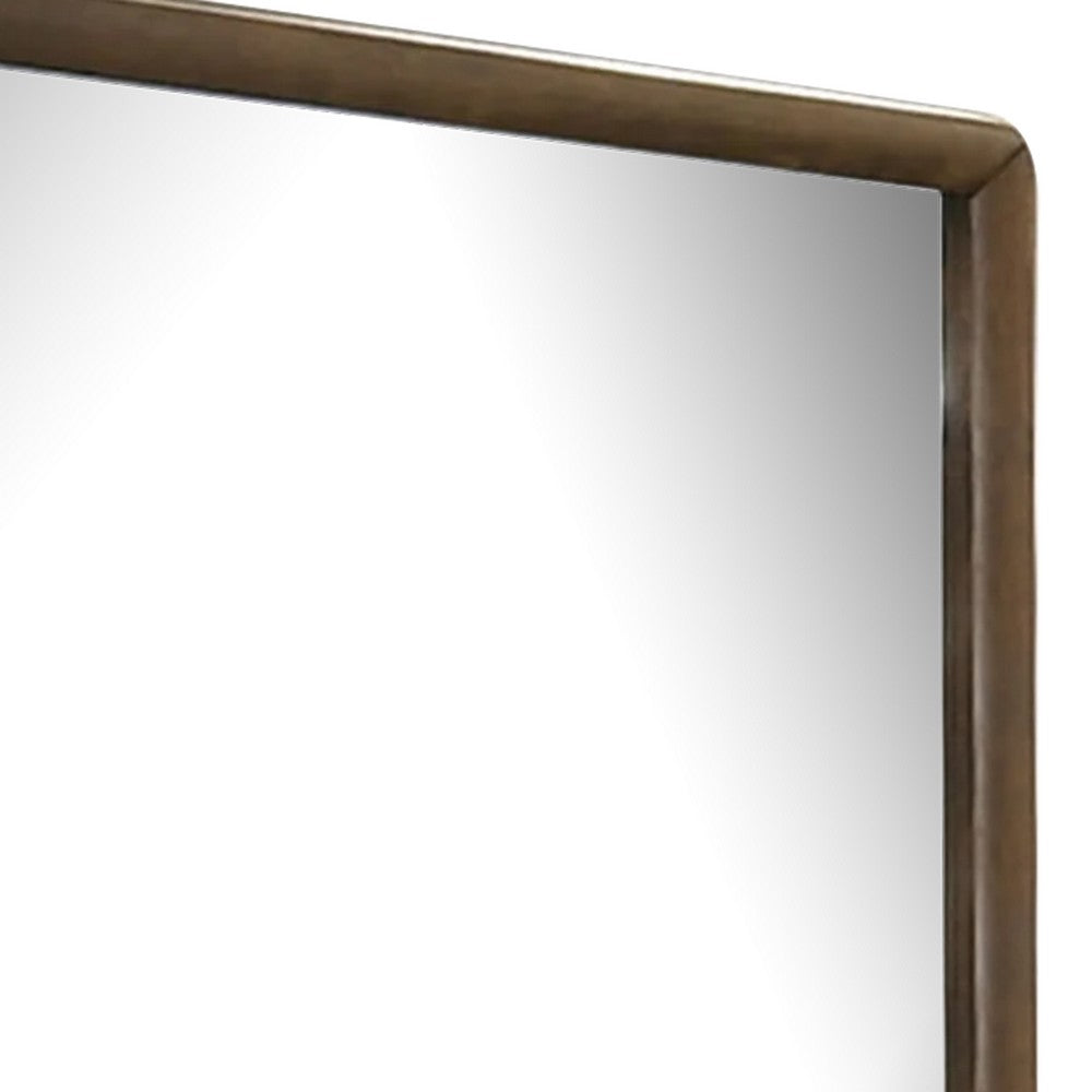 Cair Dresser Mirror, 32 Inch Rectangular Frame, Round Edges, Brown Wood - BM339478