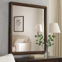 Cair Dresser Mirror, 32 Inch Rectangular Frame, Round Edges, Brown Wood - BM339478