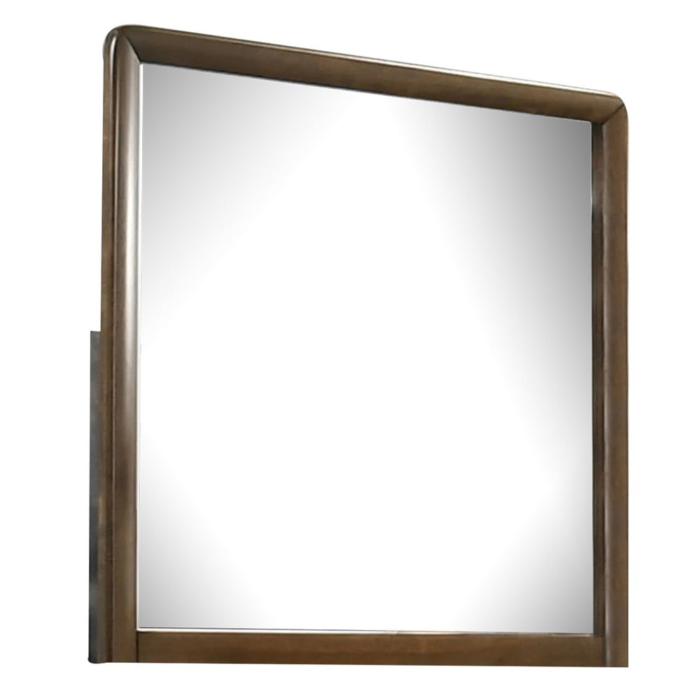 Cair Dresser Mirror, 32 Inch Rectangular Frame, Round Edges, Brown Wood - BM339478