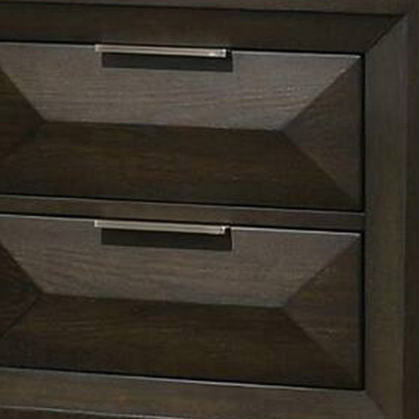 Fema Nightstand, 2 Bevel Drawers, Nickel Handles, Espresso Brown Wood - BM339480