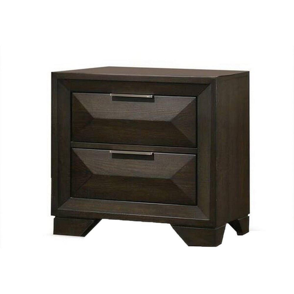 Fema Nightstand, 2 Bevel Drawers, Nickel Handles, Espresso Brown Wood - BM339480