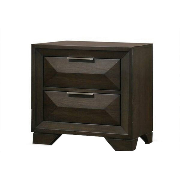 Fema Nightstand, 2 Bevel Drawers, Nickel Handles, Espresso Brown Wood - BM339480