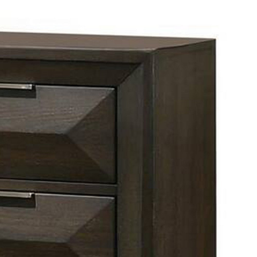 Fema Nightstand, 2 Bevel Drawers, Nickel Handles, Espresso Brown Wood - BM339480