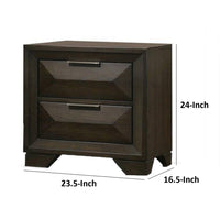 Fema Nightstand, 2 Bevel Drawers, Nickel Handles, Espresso Brown Wood - BM339480