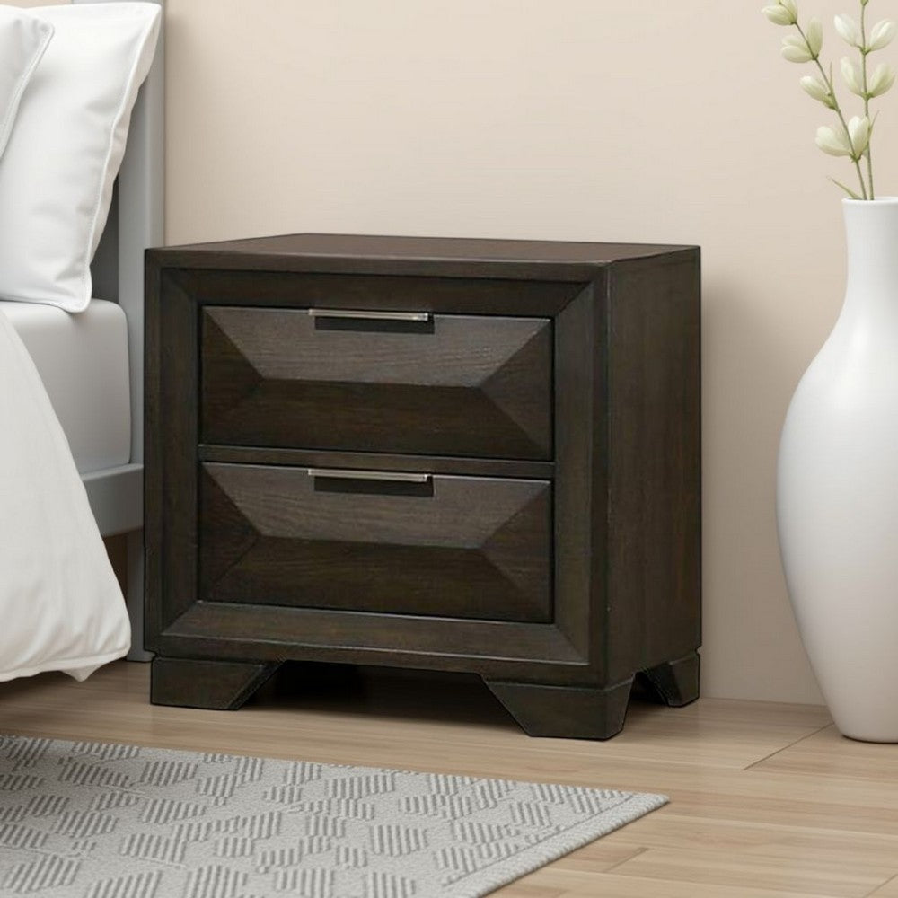 Fema Nightstand, 2 Bevel Drawers, Nickel Handles, Espresso Brown Wood - BM339480
