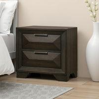 Fema Nightstand, 2 Bevel Drawers, Nickel Handles, Espresso Brown Wood - BM339480
