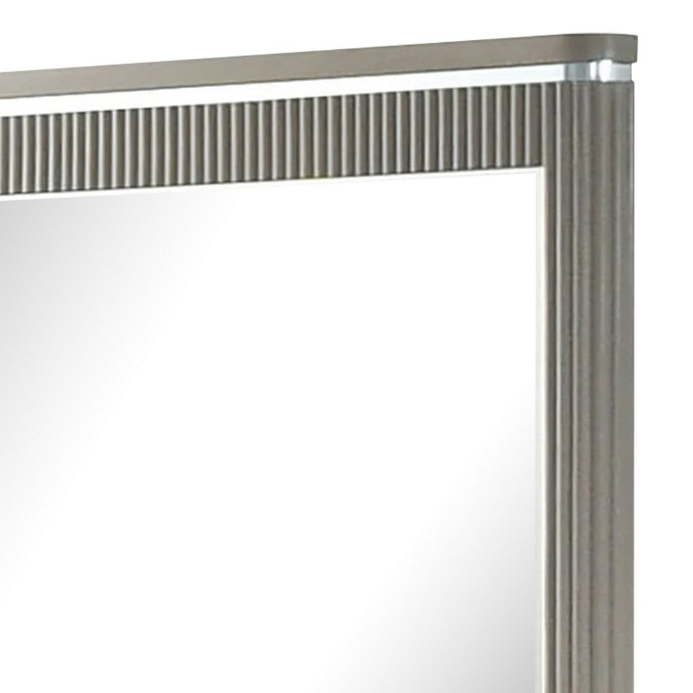 Gema Dresser Mirror, 38 Inch Light Gray Wood, Reeded Design, Silver Accents - BM339482