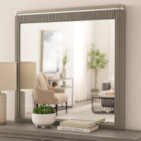 Gema Dresser Mirror, 38 Inch Light Gray Wood, Reeded Design, Silver Accents - BM339482