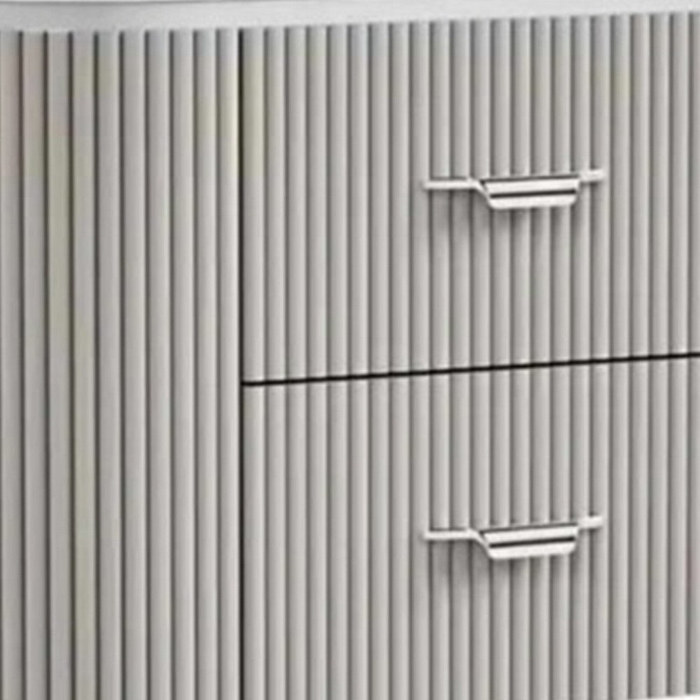 Gema Nightstand, 2 Drawers, Cultured Stone Top, Gray Wood, Silver Trim - BM339483