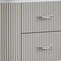 Gema Nightstand, 2 Drawers, Cultured Stone Top, Gray Wood, Silver Trim - BM339483