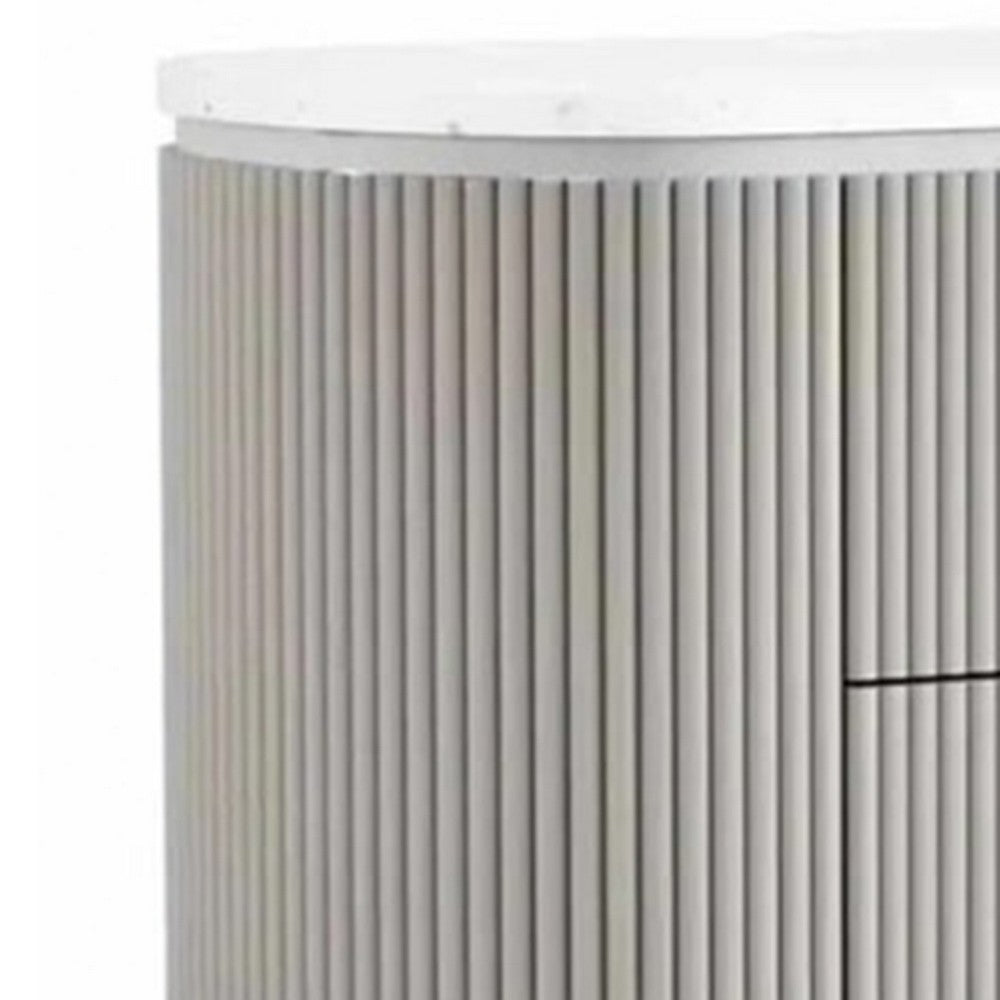 Gema Nightstand, 2 Drawers, Cultured Stone Top, Gray Wood, Silver Trim - BM339483