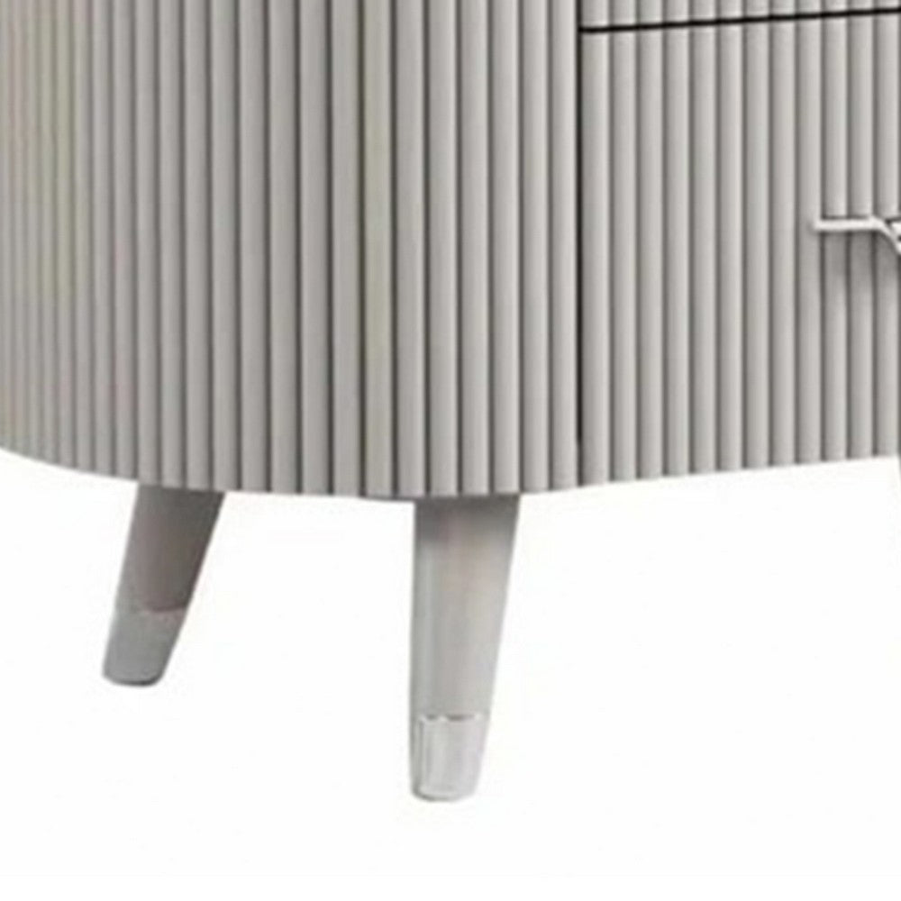 Gema Nightstand, 2 Drawers, Cultured Stone Top, Gray Wood, Silver Trim - BM339483