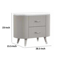 Gema Nightstand, 2 Drawers, Cultured Stone Top, Gray Wood, Silver Trim - BM339483