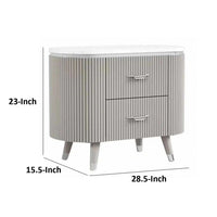 Gema Nightstand, 2 Drawers, Cultured Stone Top, Gray Wood, Silver Trim - BM339483