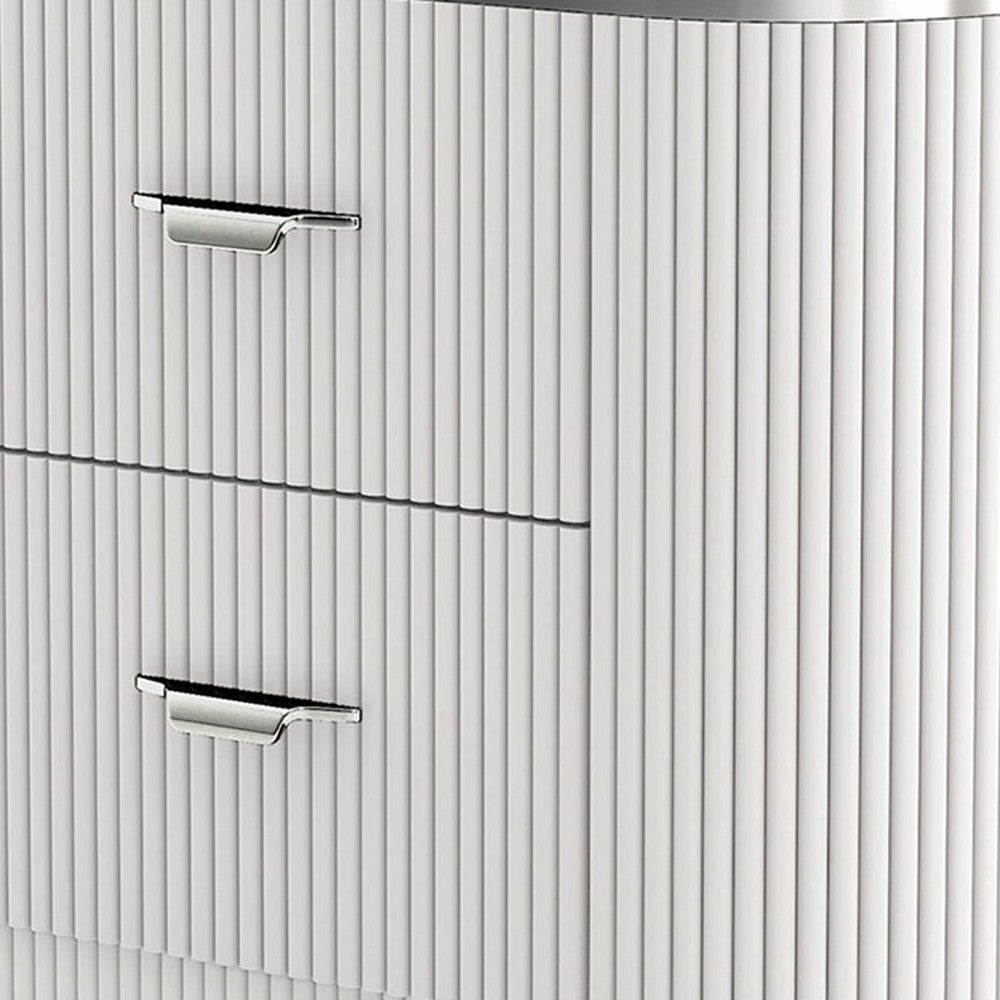 Alda Nightstand w 2 Drawers, Black Stone Top, Light Gray Wood, Silver - BM339485