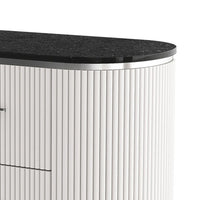 Alda Nightstand w 2 Drawers, Black Stone Top, Light Gray Wood, Silver - BM339485