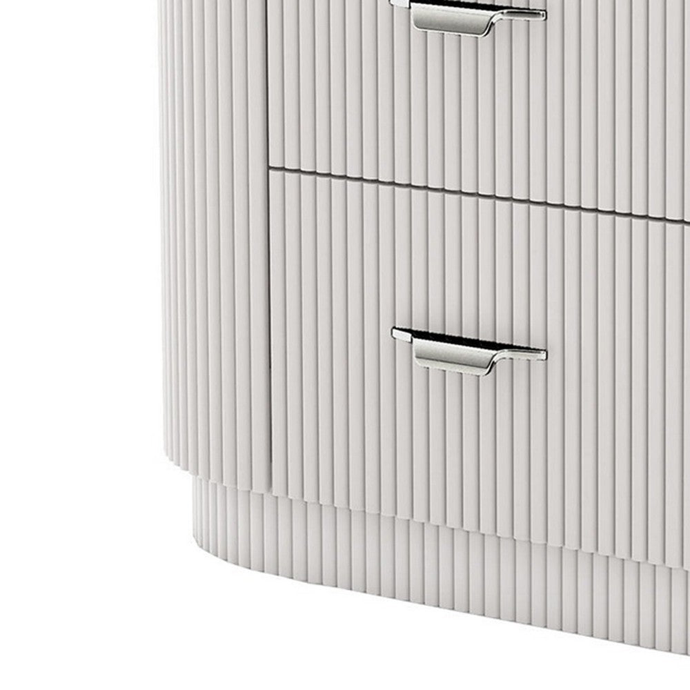 Alda Nightstand w 2 Drawers, Black Stone Top, Light Gray Wood, Silver - BM339485