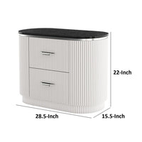 Alda Nightstand w 2 Drawers, Black Stone Top, Light Gray Wood, Silver - BM339485