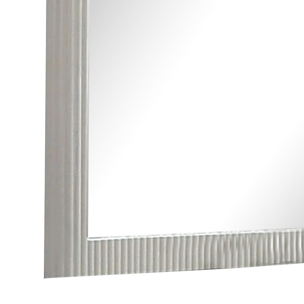 Alda Dresser Mirror, Rectangular Gray Reeded Wood, Silver Trim, 38x40 - BM339486